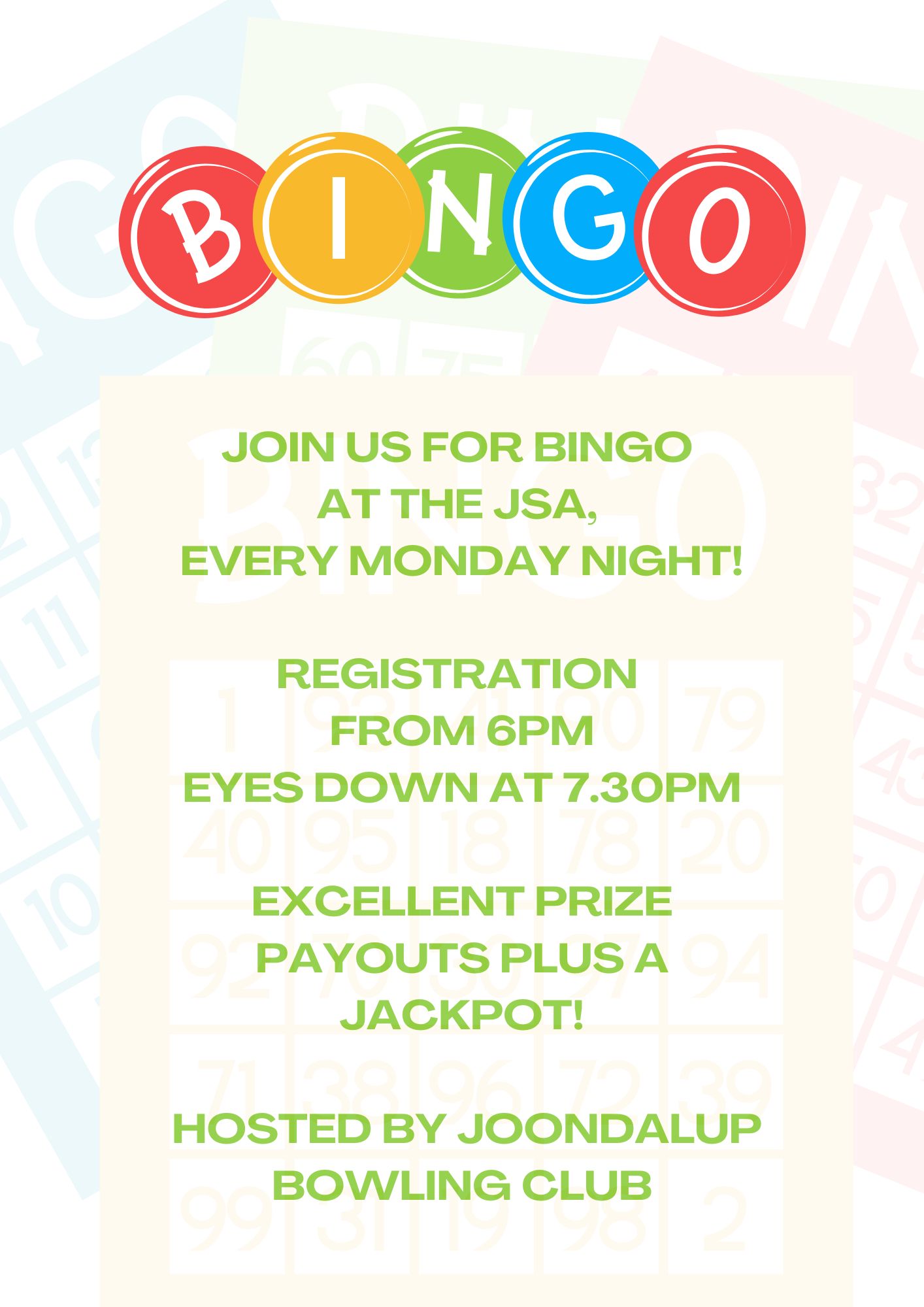 Bingo at the JSA every Monday night!