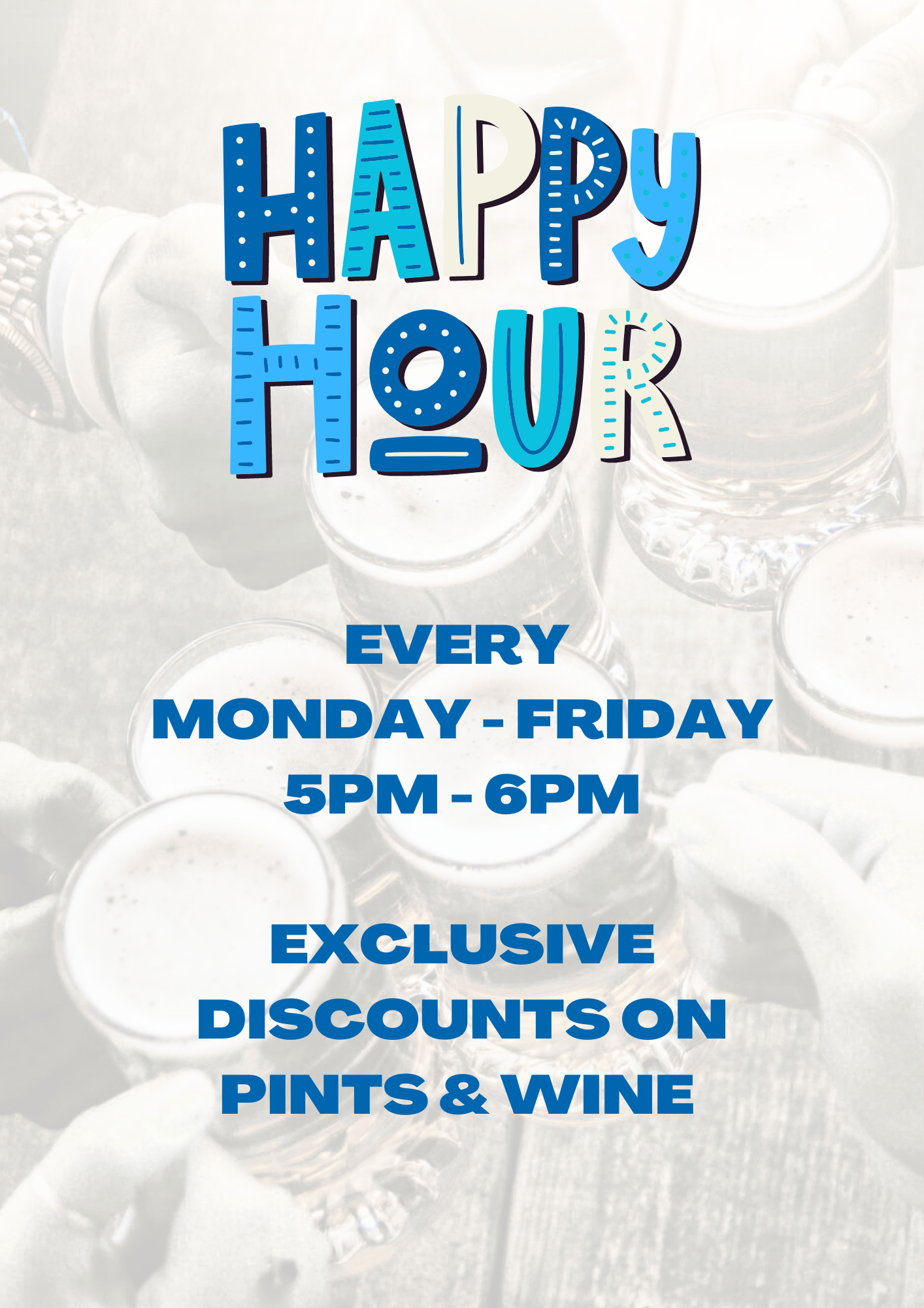 The JSA has Happy Hour from 5pm - 6pm every Monday - Friday. We offer exclusive discounts on pints and wine.